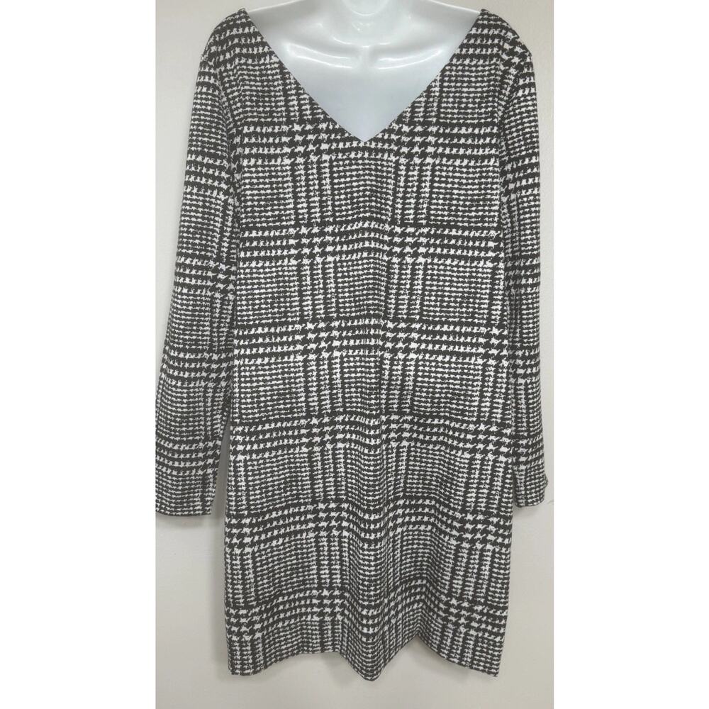Ann Taylor Loft Shift Dress Women’s 14 Knit Long Sleeve Black Houndstooth NEW - Picture 6 of 12